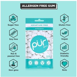 PUR Xylitol Chewing Gum WINTERGREEN (55 Pieces, 4 Pack) Sugarless Vegan Pure
