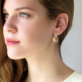 Austrian Crystal Round Drop Leverback Earrings for Women 14K Gold Plated Hypoallergenic Hoop Earrings (Yellow)