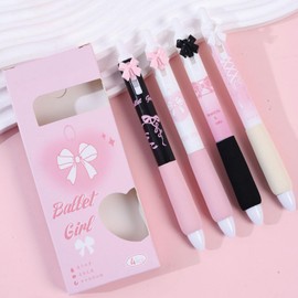 MOZXIRZ 4 Pcs Cute Retractable Pens Bowknot Gel Pens Soft Grip Black Ink Pens 0.5mm Fine Point Smooth Writing Pens Office School Supplies Women Girls Pens (Pink)