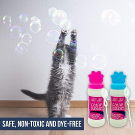 Pet Touch Catnip Bubbles for Cats – 2 x 120ml Bottles with Natural Catnip Oil (Blue & Pink, 240ml) + Bite-Resistant Cat Toy – Catnip Bubbles for Cats & Kittens – Cat Toys for Play & Exercise