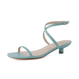 CUSHIONAIRE Sonata Women’s Ankle Wrap One Band Kitten Heel Sandal – Strappy Faux Leather Dress Shoe with Adjustable Buckle, TURQUOISE 7W
