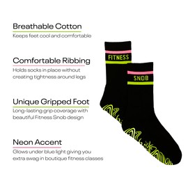 Fitness Snob Premium Womens Neon Striped Grip Socks for Pilates, Barre, & Yoga, Socks With Grips for Women, Cushioned Support, Medium/Large Size