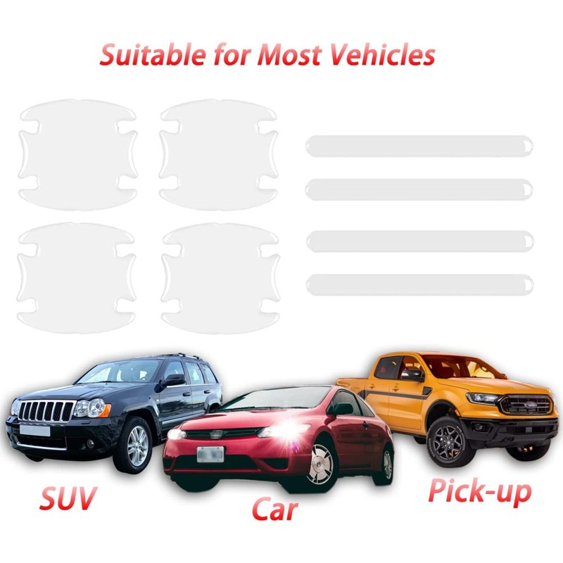 QIOON 8 Pcs Car Door Handle Protectors - Transparent Waterproof
