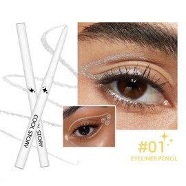 Glitter White Eyeliner Pencil, Matte Metallic Sparkle Gel Eye liner, Waterproof Smudge Proof Long-Lasting Waterline Eyeliner, Precision Retractable Shine Pen for Mature Women Girls Eye Makeup- #01