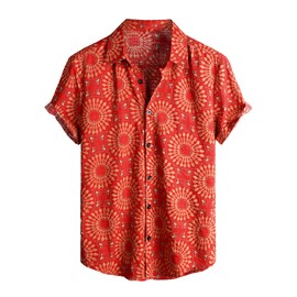 VATPAVE Mens Casual Hawaiian Floral Shirts Short Sleeve Button Down Tropical Shirts Beach Summer Shirts Large Red Green