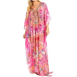 Sakkas P5-25 - Georgettina 2025 Flowy Rhinestone V Neck Long Caftan Dress/Cover Up - 631 - OS