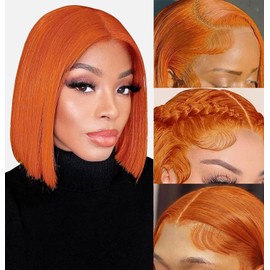 Ginger Lace Frontal Wigs Bob Wig 13x4 Frontal Glueless Wigs Human Hair Pre Plucked, Color #350 Bob Ginger Wig HD Lace Front Wigs Human Hair Wigs For Women 150% Density 10 Inch