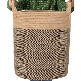 Jute Laundry Hamper Large Woven Rope Storage Basket with Handles 20' Height Tall 83L,Laundry Basket Decorative Basket for Living Room,Pillows,Clothes, 18'Wx20'H