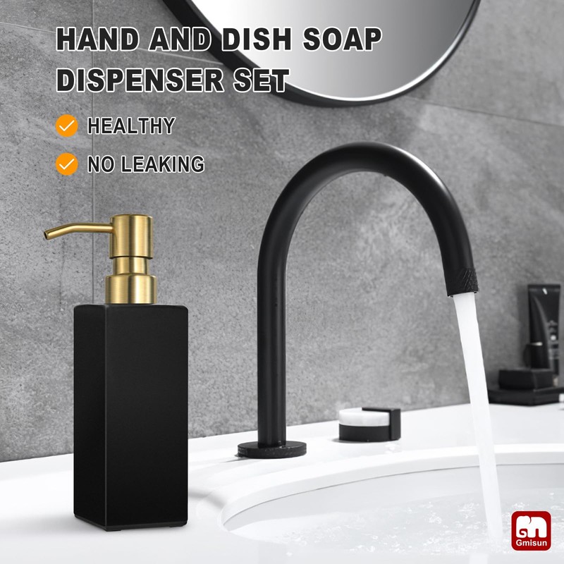 GMISUN Gold Soap Dispenser, Black Soap Dispenser Bathroom with Stainless