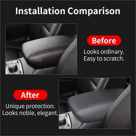 LECART Center Console Cover for Jeep Grand Cherokee Accessories 2022-2011 Car Armrest Cover Black Leather Red Stitches Auto Interior Anti-Scratch Protector Pad