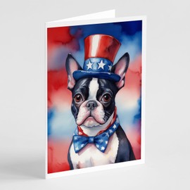 Caroline's Treasures Boston Terrier Patriotic American Greeting Cards Pack of 8 Blank Cards with Envelopes Whimsical A7 Size 5x7 Blank Note Cards