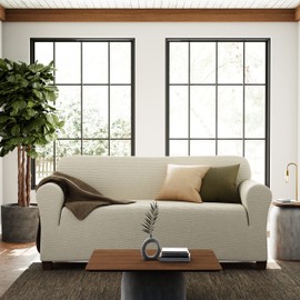 Zenna Home Chenille Stretch Sofa Slipcover, Ivory/Bone – 1-Piece Soft and Stretchable Slipcover for Sofas, Wrinkle-Resistant Fabric, Easy Fit and Protection for Everyday Use