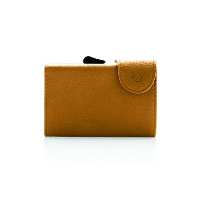 C-secure Card Holder in Mustard Brown Italian Leather RFID NFC