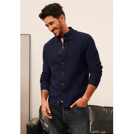 PJ PAUL JONES Men's Cardigan Sweaters Button Down Stand Collar Cardigans Casual Textured Knitted Sweater Navy Blue