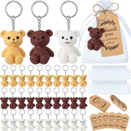 Roowest 36 Set Bear Party Favors Mini Bear Keychains with Organza Bags Thank You Tags for Baby Shower birthday Party Return Favors Supplies Thank You Gifts