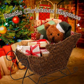 WeeNest Christmas Sleigh Basket, Gift Basket, Christmas Decorations, Holiday Decor, Sled Ornament, Resin Wicker, Toffee