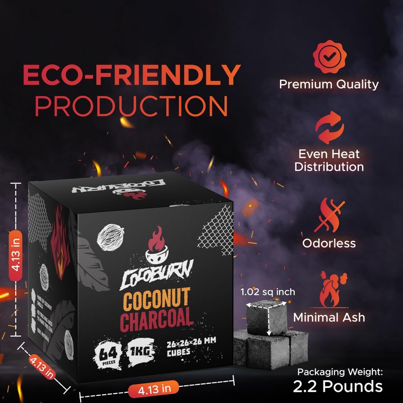 Cocoburn Coconut Charcoal Natural Hookah Coals Flavorless - 64 Pieces