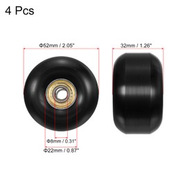 PATIKIL 52mm Skateboard Wheels with Bearings, 4 Pack Street Wheels for Skateboards Cruiser Wheel Replacement 95A, Black Golden