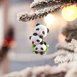 2D Flat Cute Panda Acrylic Hanging Ornament - Car Mirror Charm & Keychain, Festive Holiday Decor for Home, Backpack, and Gifts
