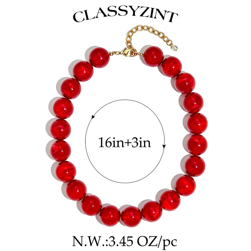 CLASSYZINT Red Beaded Necklace For Women Large Round Red Bead