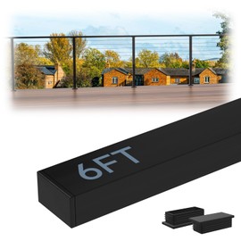 Zylorix 1Pack 6FT Stainless Steel T304 Black Handrail for Cable Railing with Nylon End Cap Kits, 2.36" W x 1.18" H Cuttable Flat Handrail Rectangular Top Rail for Stair Railing Indoor Outdoor