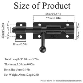 Slide Gate Latch Bolt Door Lock, Stainless Steel Barrel Bolt Door Latch with Padlock Hole, Heavy Duty Garden Door Lock for Furniture Door Window (95.8mm/3.77in)