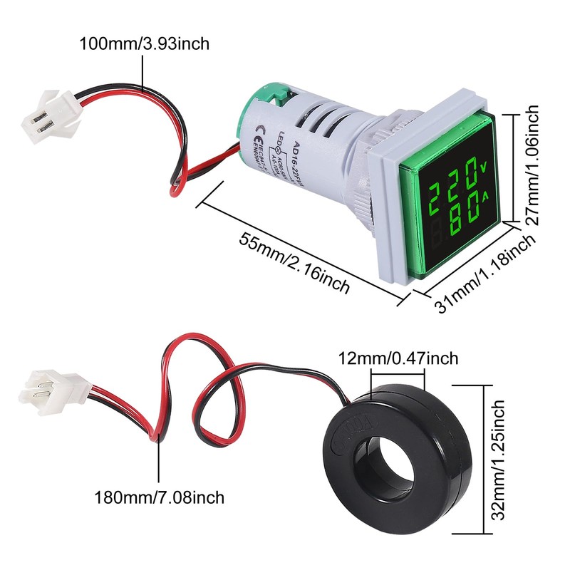 2PCS AC Voltage Current Meters, Dual LED Display Digital Voltmeter