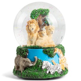 Elanze Designs Lions Zebras Elephants and Giraffes 100MM Sturdy Wind Up Music Glitter Water Snow Globe Tabletop Dresser Figurine Decoration Plays Tune Born Free