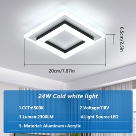 DELIPOP 2 Pack Modern LED Ceiling Light, 24W Black Flush Mount Ceiling Lamp Fixture, 6500K Cold White LED Hallway Light for Living Room Bedroom Entryway Bathroom Kitchen