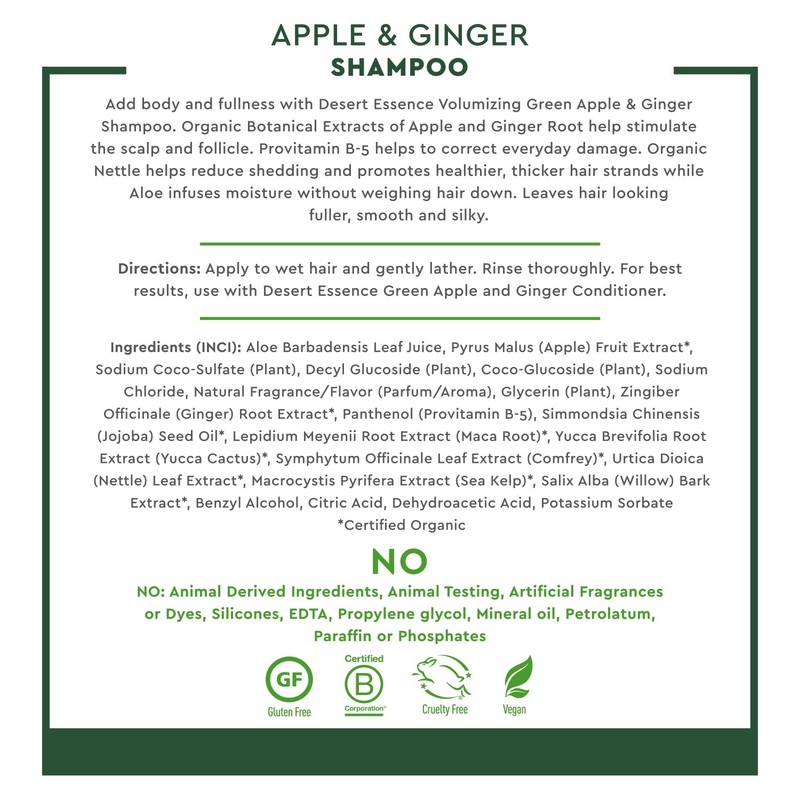 Desert Essence, Thickening Shampoo, Green Apple and Ginger, 8 oz