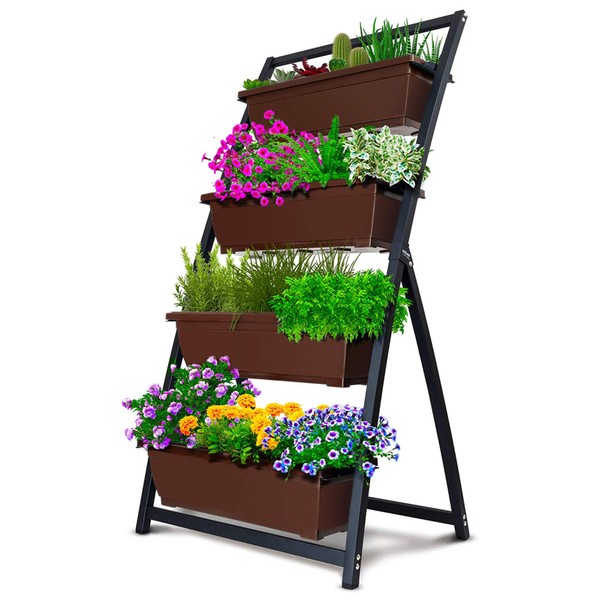 Outland Living 4-Ft Raised Garden Bed - Vertical Garden Freestanding Elevated Planters 4 Container Boxes - Good for Patio Balcony Indoor Outdoor - Perfect to Grow Vegetables Herbs Flowers