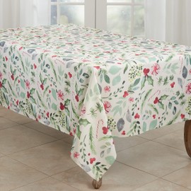 SARO LIFESTYLE Sara B Collection Christmas Foliage and Candy Canes Tablecloth, 50"x70", Multi