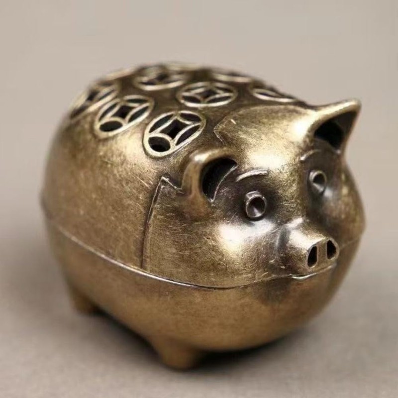 Chinese Bronze Pig Burner - Feng Shui Lucky Charm for