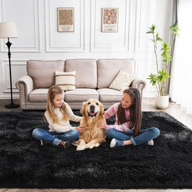 Awaytail Fluffy Rug for Living Room 8x10 Feet, Black Area Rugs for Bedroom Non Slip 8x10 Clearance Rug for Kids Playroom