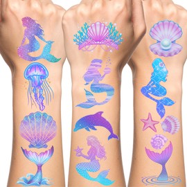 Mermaid Temporary Tattoos Stickers Under The Sea Themed Party Decorations Mermaid Themed Party Favors Supplies Accessories Under The Sea Themed Birthday Decorations Gift Idea For Kids Teen Boy Girl