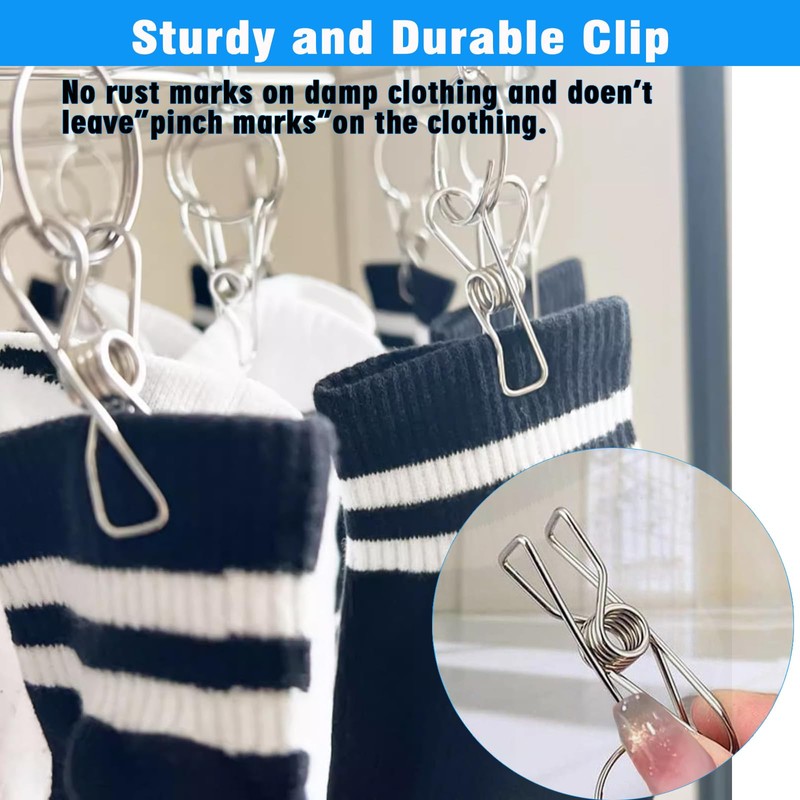 Stainless Steel Sock Drying Rack with 20 Clips, Stainless Steel