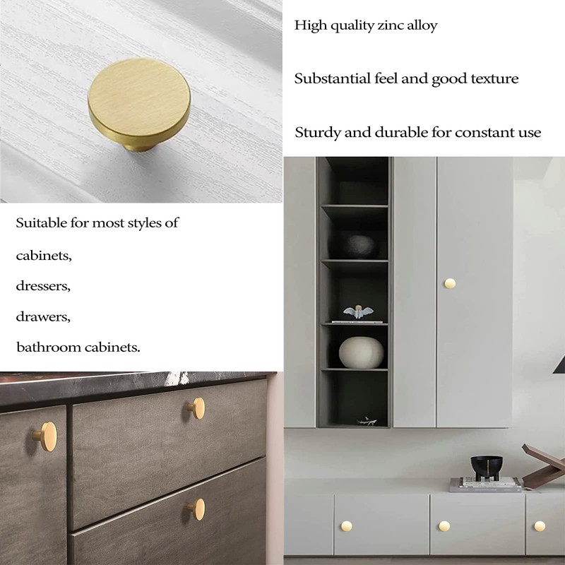 IAFVKAI Cabinet Knobs, 4 Pieces Brushed Brass Furniture Knobs, Zinc