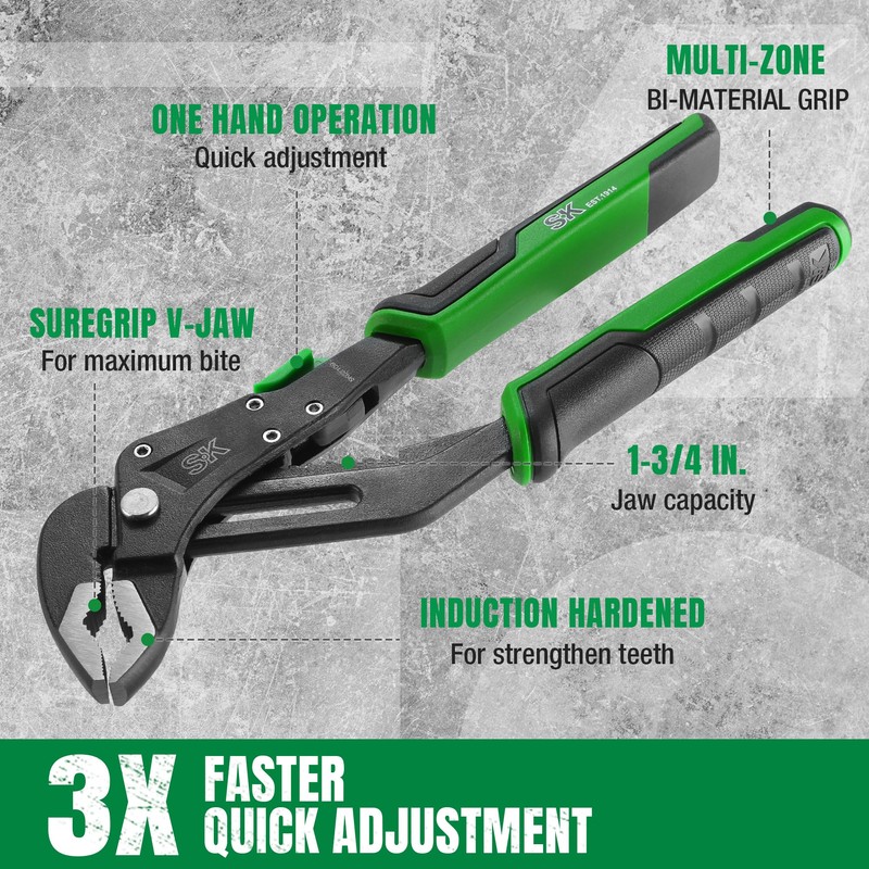 SK 8-Inch Quick Adjust Groove Joint Pliers, Water Pump Pliers,