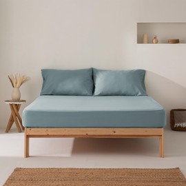 Fitted Sheet 135 x 200 x 30 cm 100% Cotton Breathable Adjustable Blue
