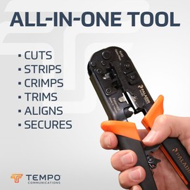 Paladin Tools PA1562 All-in-One Wire Crimper Tool – RJ45, RJ11, RJ22 - Pass-Through & Snagless Crimp Tool - Cut, Strip, Crimp