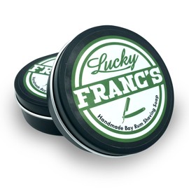 Lucky Franc's BayRum Shaving Soap - Premium Luxury Bay Rum Shave Soap for Men - Natural Shea Butter, Argan Oil, Kaolin, & Aloe - Barber Quality Lather 4oz Shaving Soap Puck - Shaving Soap Made In USA