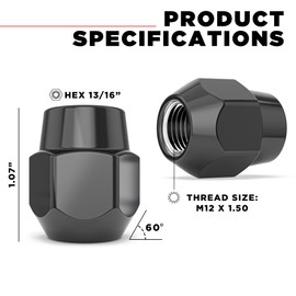 White Knight M12x1.50 Factory Style Lug Nuts for Select Hyundai, Kia and Mazda. (Black Chrome) Acorn – WN14107BK-20AM (20 Pack)