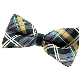 Retreez Elegant Classic Plaid Check Woven Microfiber Pre-tied Bow Tie (5"), Dark Green and Yellow and Navy Blue, One Size