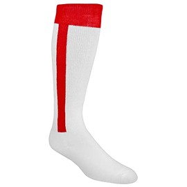 Epic Adult 2- in-1 Stirrup White/Red Baseball Knee-High Socks (Footed) 1- Pair Medium (17")