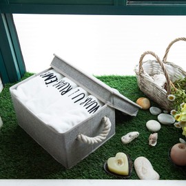 StorageWorks Storage Bins with Lid and Soft Rope Handles, Foldable Storage Basket, Gray, 3-Pack, Large,15.1x10.8x8.4 inches (LxWxH)