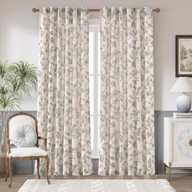 jinchan Floral Linen Curtains for Living Room 84 Inch Length Printed Toile Curtain Blue Light Filtering French Country Farmhouse Curtain Flower Patterned Drapes Bedroom Back Tab Rod Pocket 2 Panels