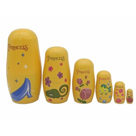 Konrisa Nesting Dolls for Girls 6pcs Princess Hand Painted Figurines in Silk Skirt Matryoshka Nesting Dolls Wooden Stacking Toys New Year Birthday Party Decoration