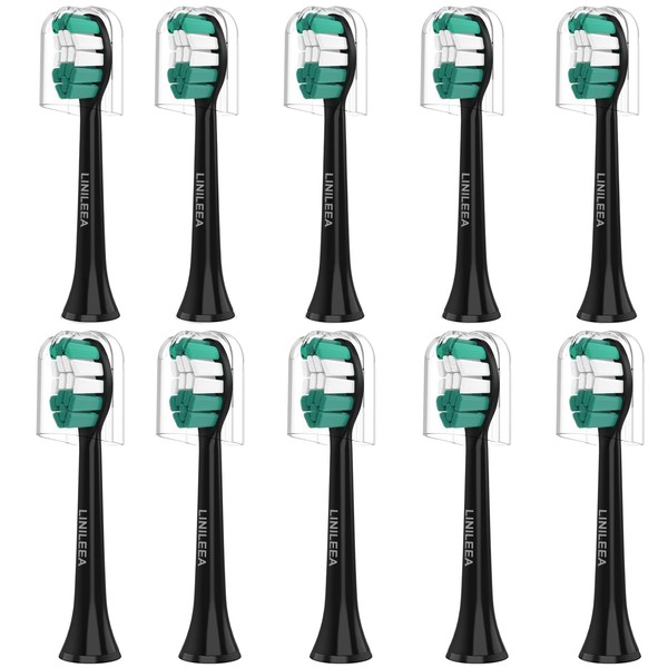 Toothbrush Replacement Heads Compatible with AquaSonic Black Series Tooth Brush, for Black Series Pro, Vibe Series, Duo Series Pro, Electric Toothbrush Refills 10 Pack (Black)