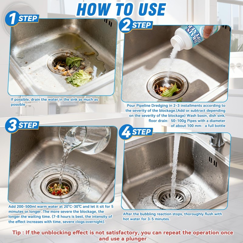 Drain Clog Cleaner for Shower and Sink, 260g Pipe Build-Up