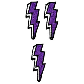 Umama Patch Set of 3 Mini Purple Lightning Patch Lightning Bolt Storm Cartoon Iron On Embroidered Patches Appliques Needle craft Machine Embroidery Clothes Accessory Sewing DIY